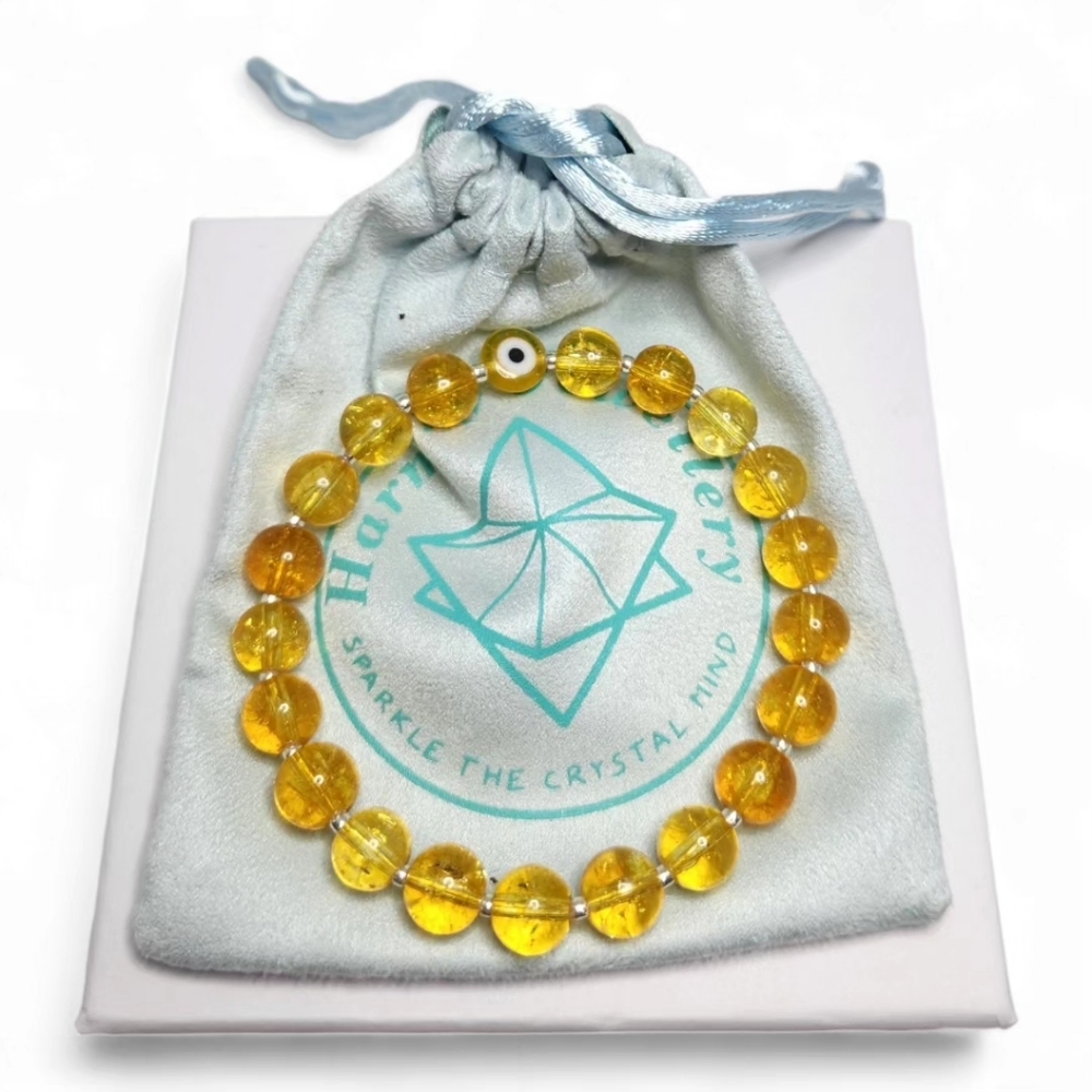 8 mm Citrine Evil Eye symbol bracelet